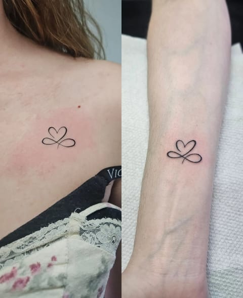 Fine line script tattoo with the word 'sovereign' on the lower leg.